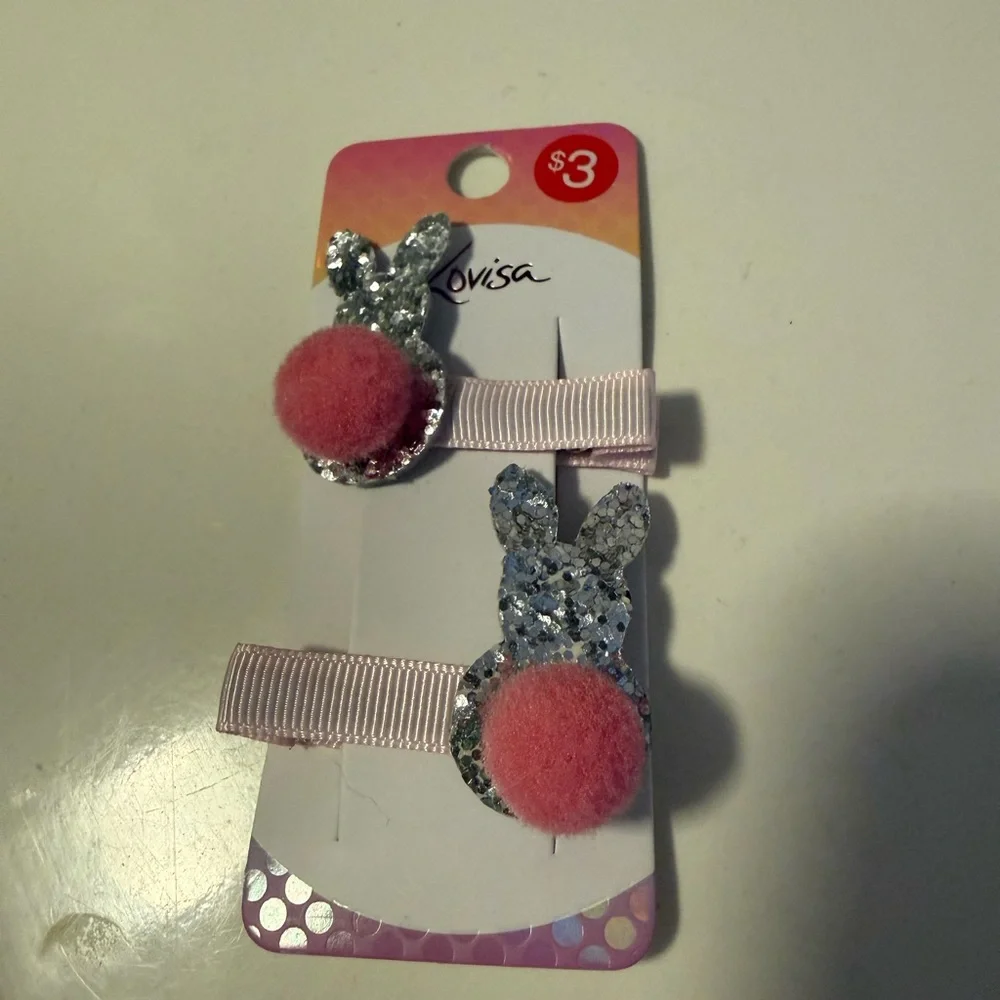 Lovisa Kids Bunny Hair Clips - Pink Pom Pom (Set of 2)